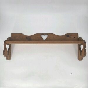 Vintage Wood Wall Shelf Heart Cutout Rustic Country Farmhouse 31" 3 Hearts Plate